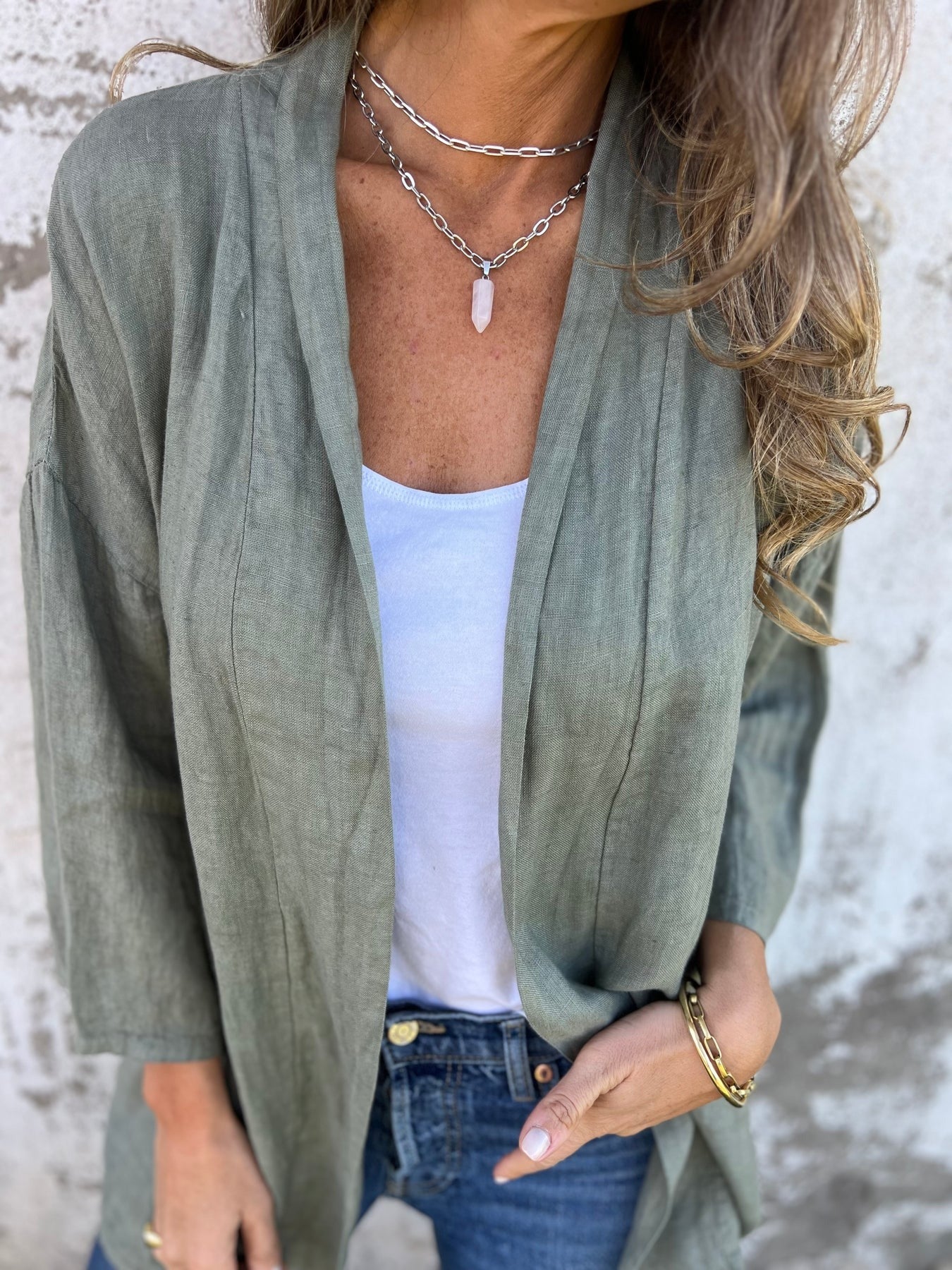 Sweter lniany z falbanami
