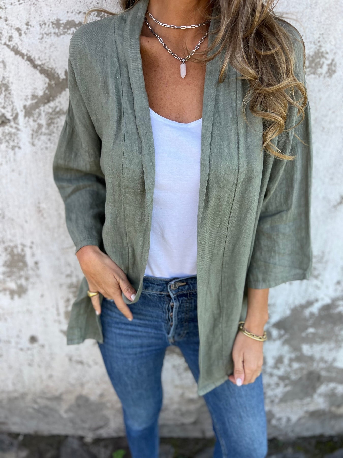 Sweter lniany z falbanami