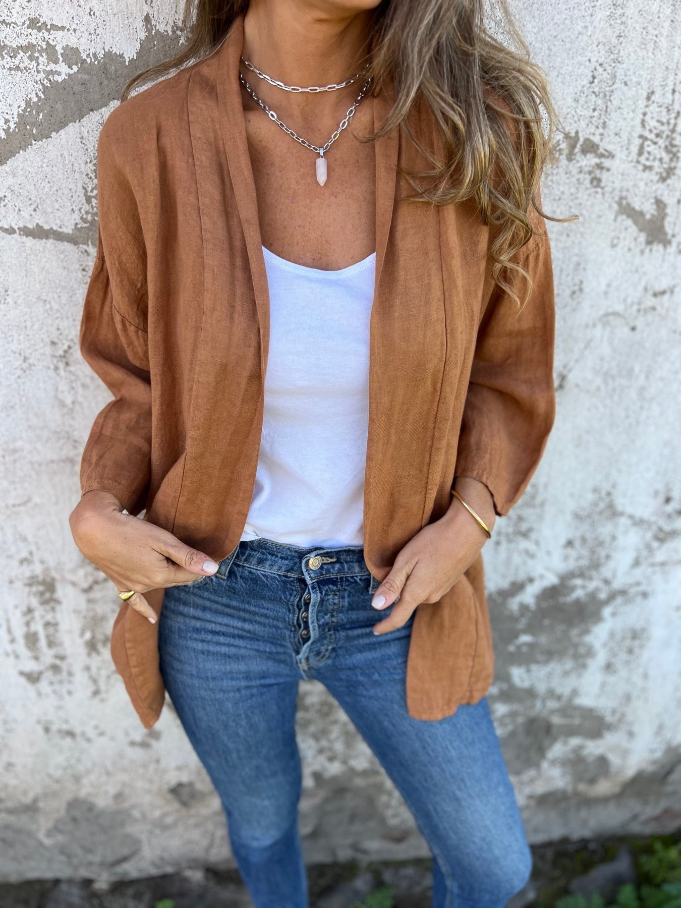 Sweter lniany z falbanami