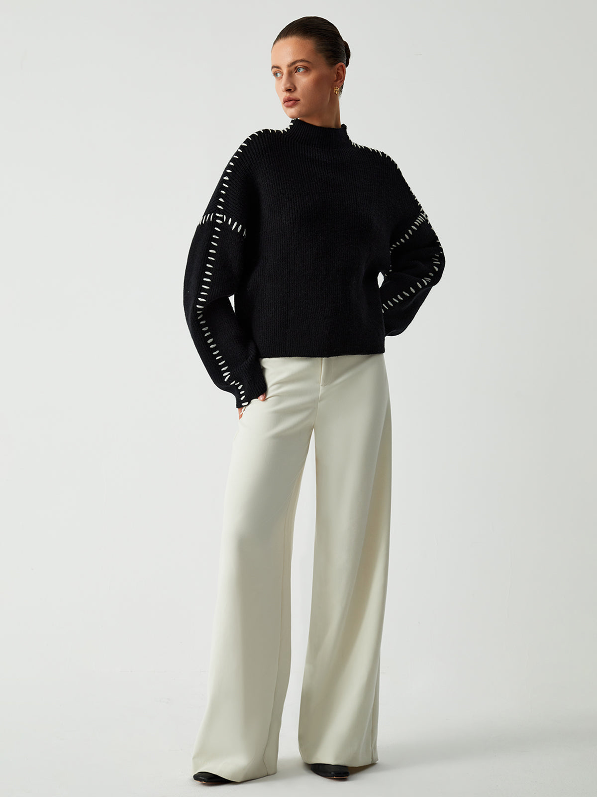 Alma | Oversize-Dolcevita-Pulower z detalami Piqué