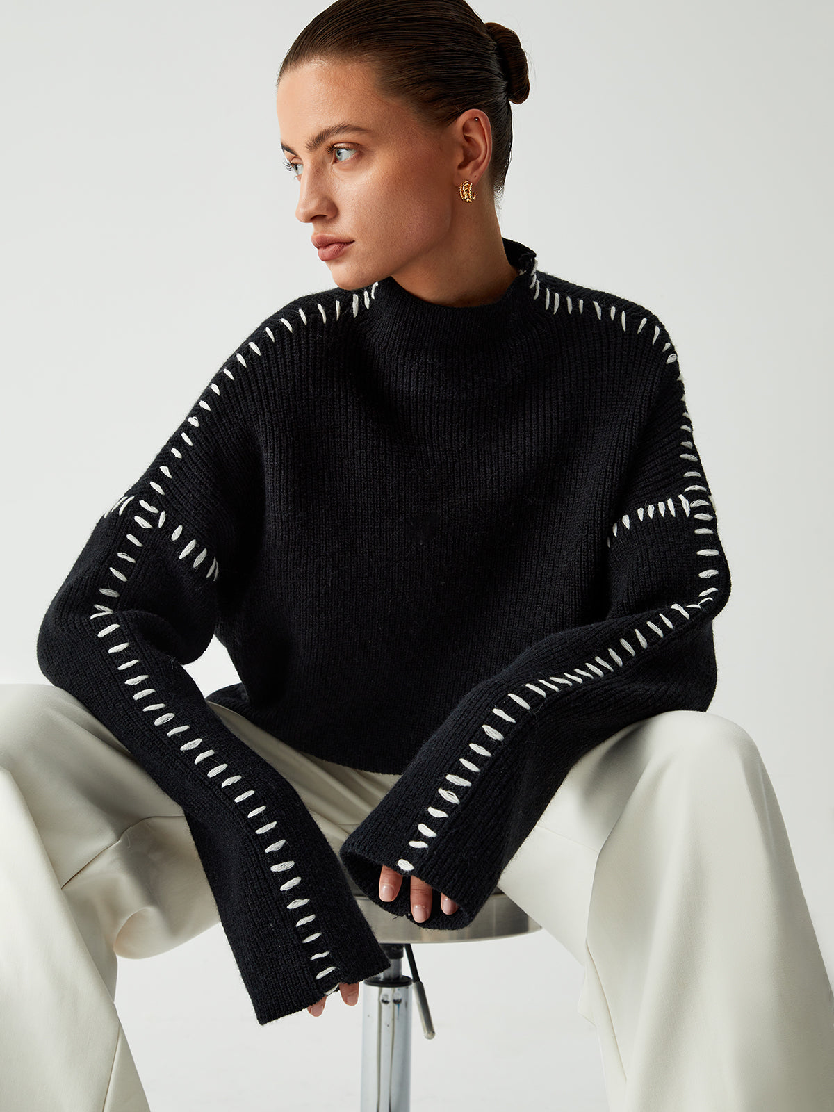 Alma | Oversize-Dolcevita-Pulower z detalami Piqué