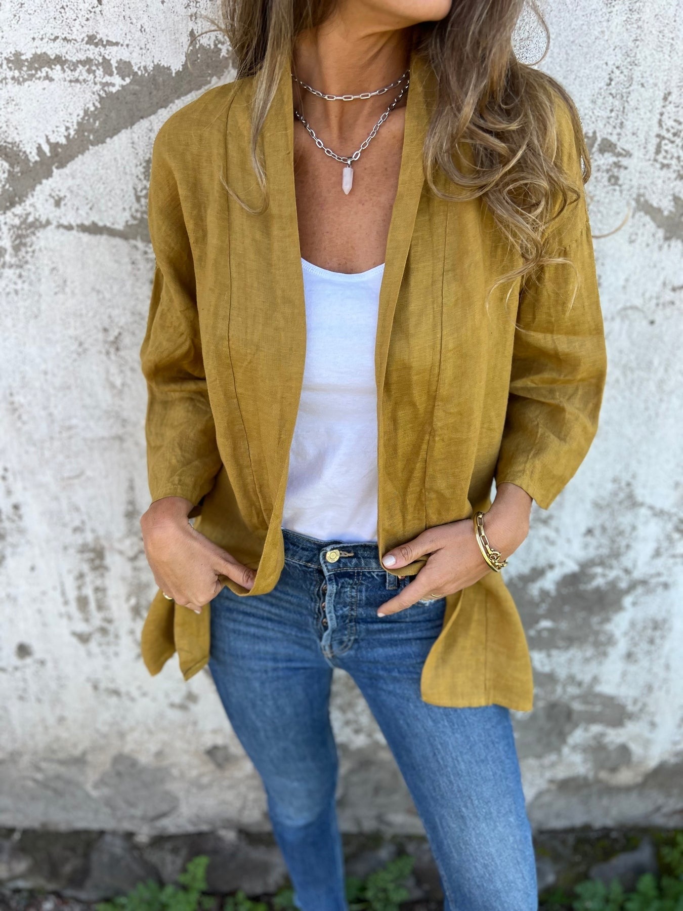 Sweter lniany z falbanami