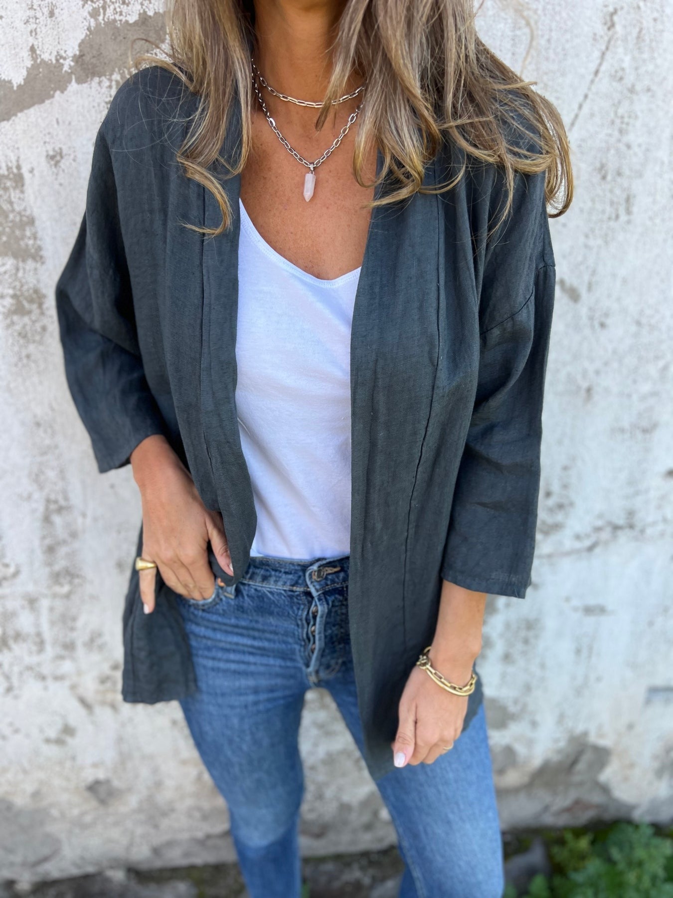 Sweter lniany z falbanami