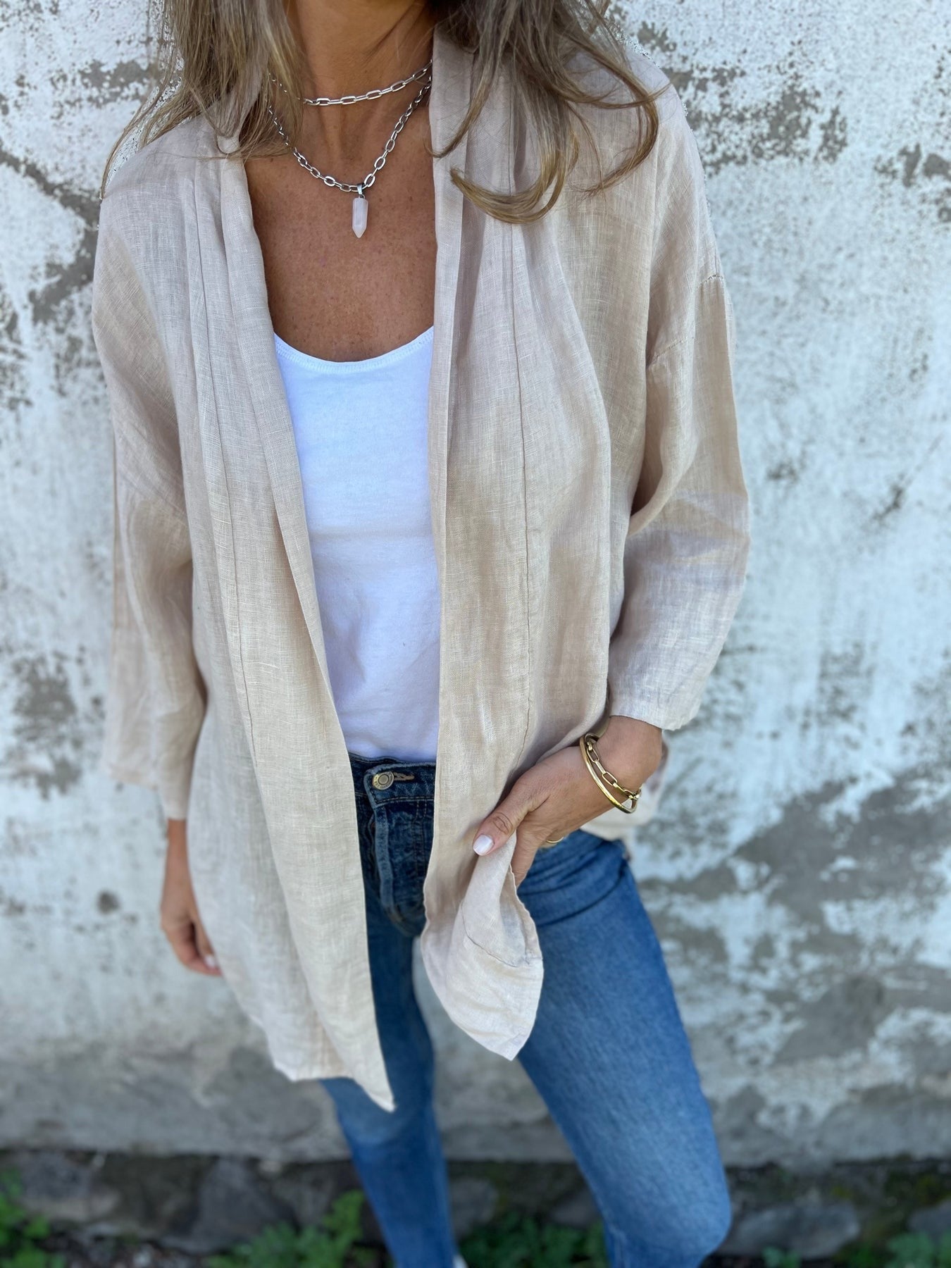 Sweter lniany z falbanami