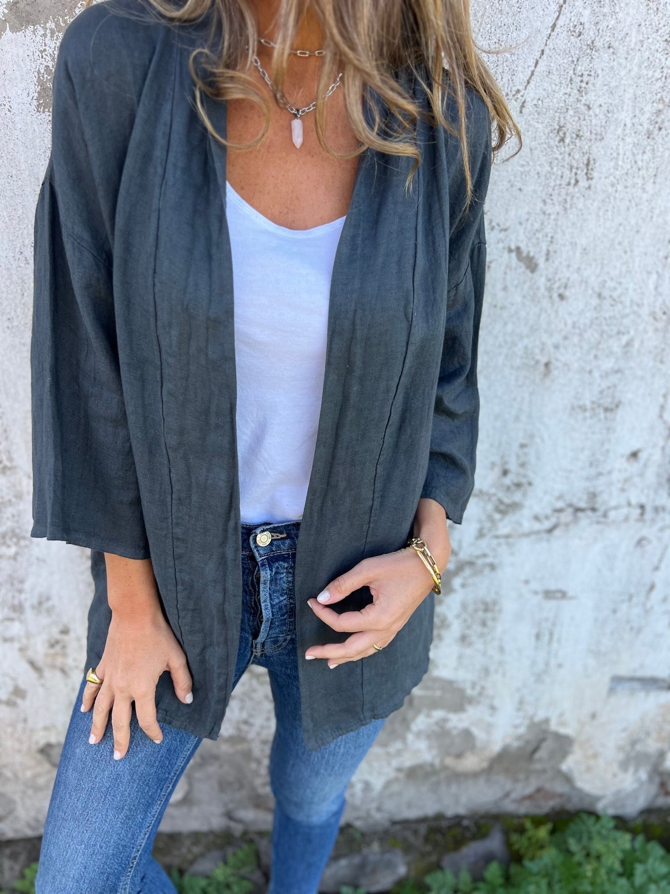 Sweter lniany z falbanami