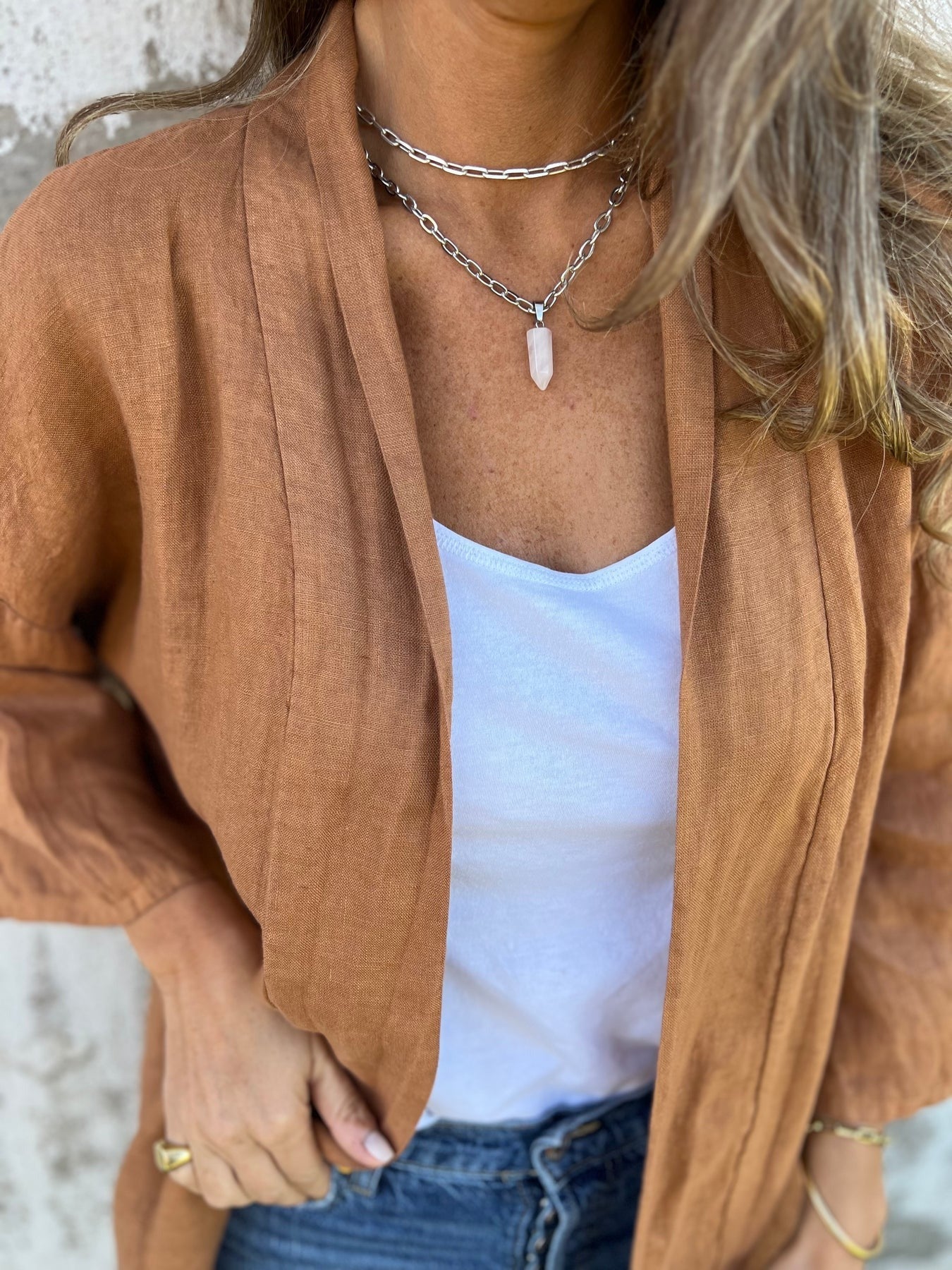 Sweter lniany z falbanami