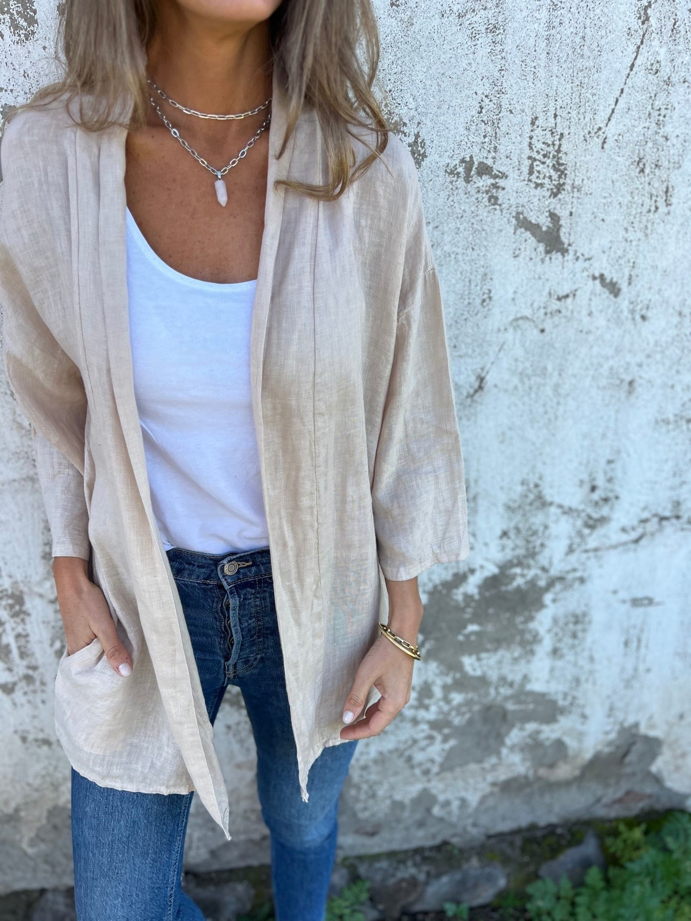 Sweter lniany z falbanami