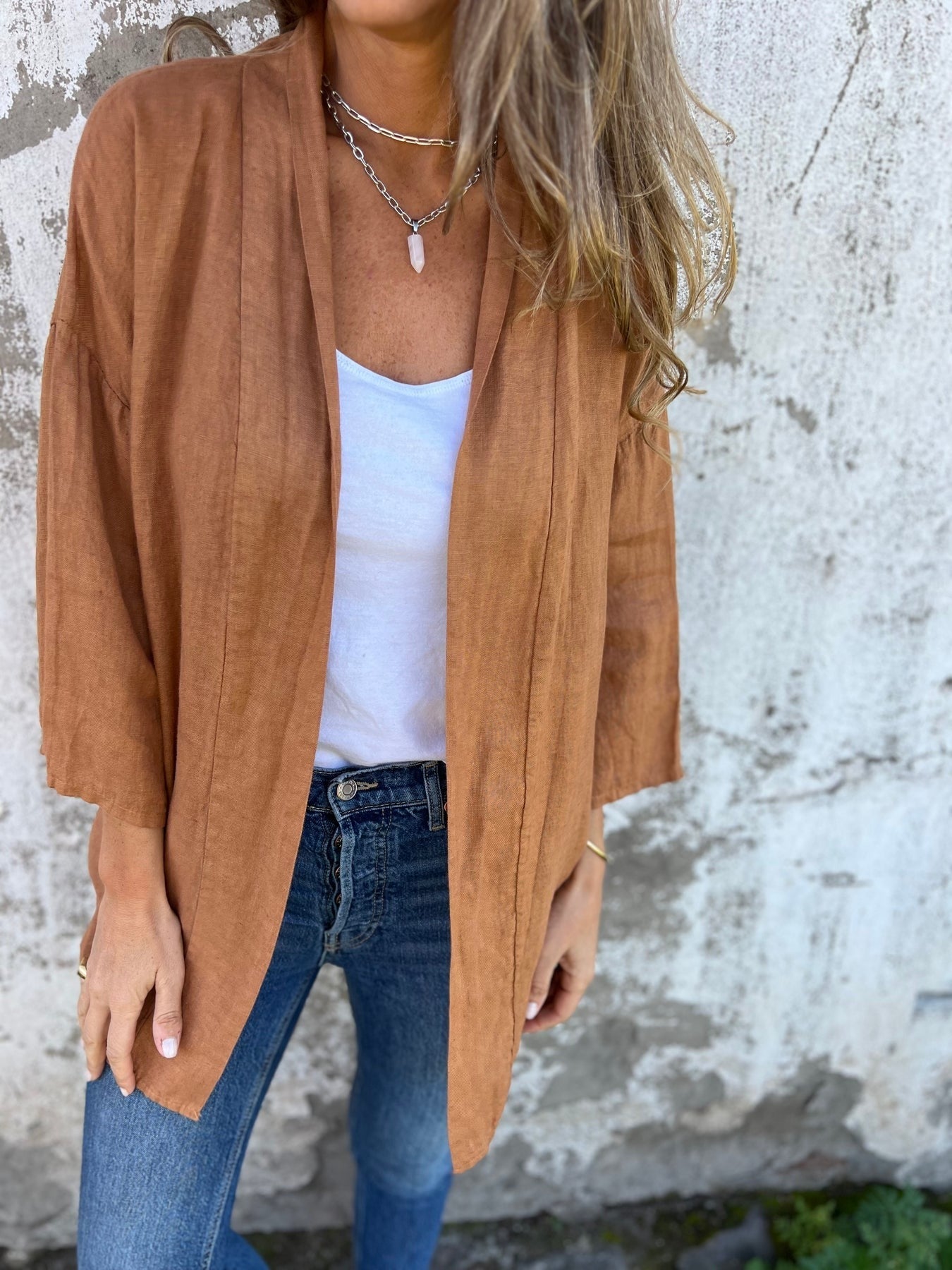 Sweter lniany z falbanami