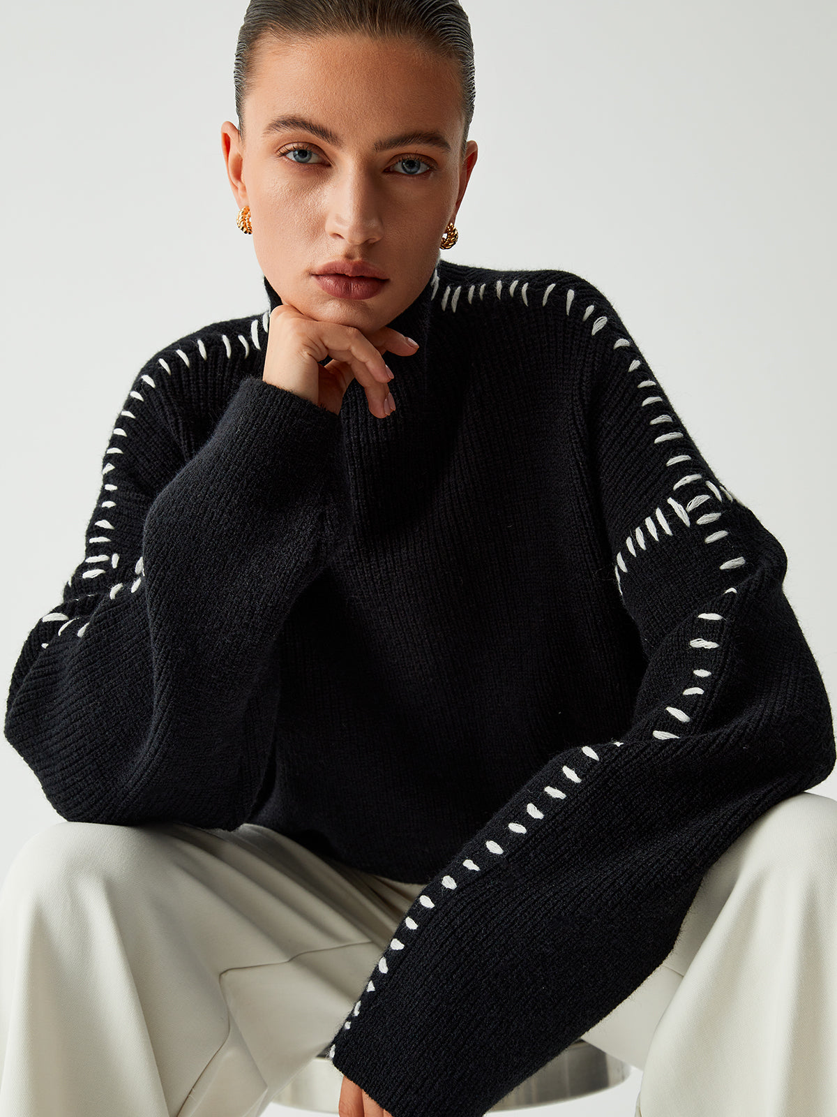 Alma | Oversize-Dolcevita-Pulower z detalami Piqué