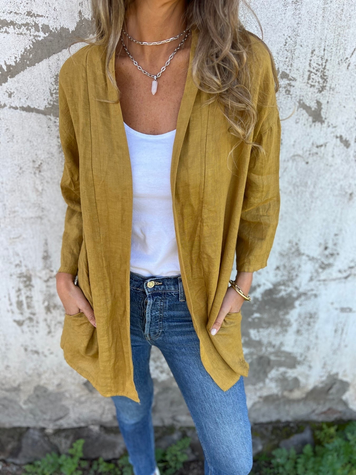 Sweter lniany z falbanami
